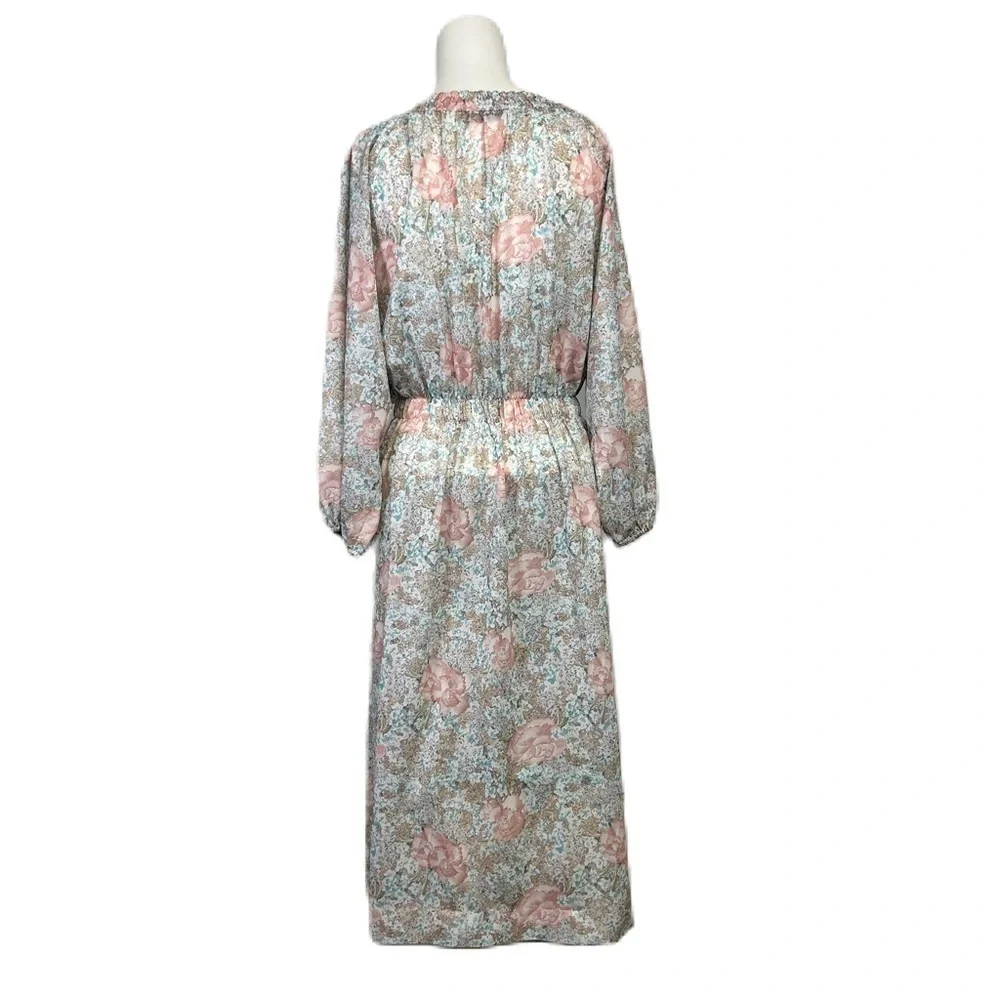 Vintage 1970's Sheer Midi Dress Pullover Button Up Duster Kaftan Floral Size M - Picture 3 of 14